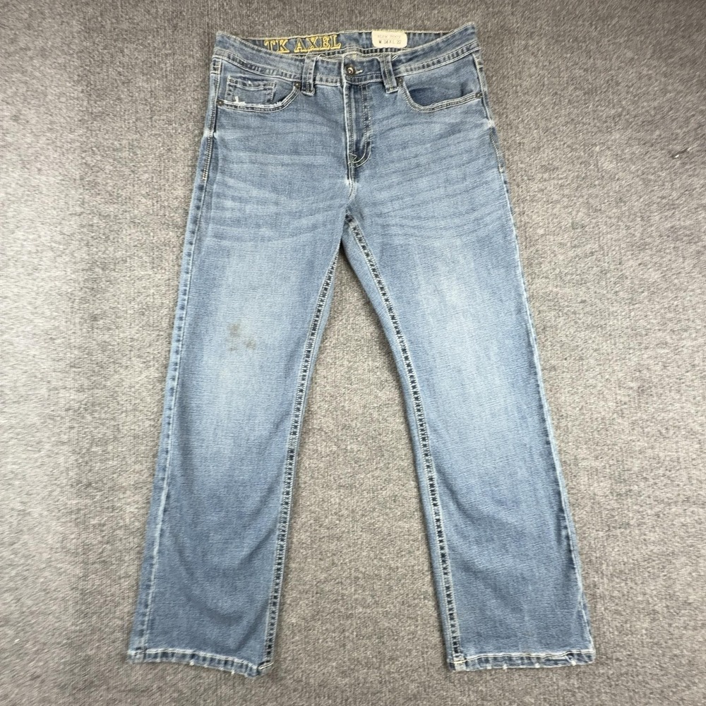 TK Axel Slim Boot Jeans Mens 34x32 Light Wash Blue Slim Bootcut Stretch Denim